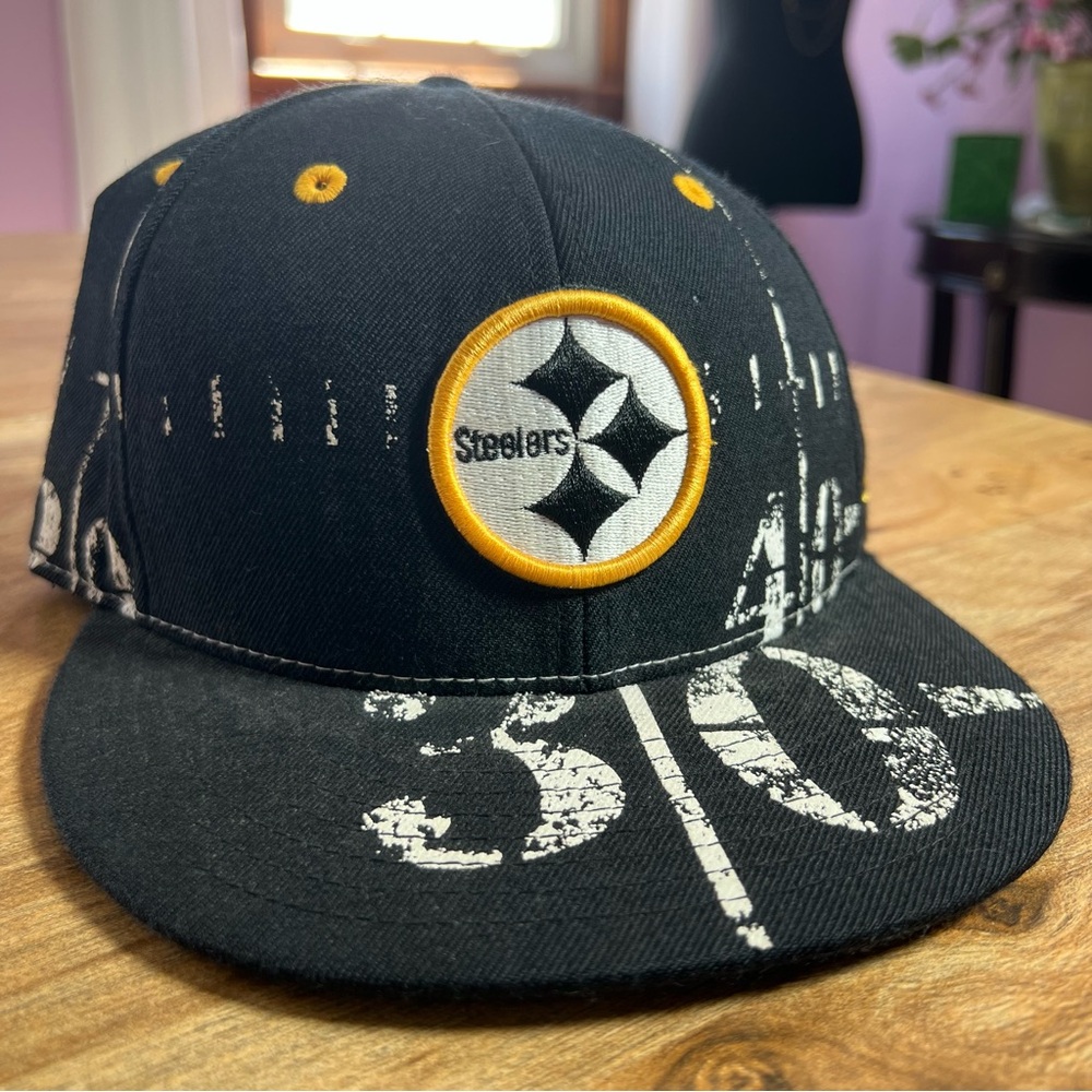 HTF Vintage NFL Pittsburgh Steelers Black/Gold Field Markings Hat Sz 7 1/4